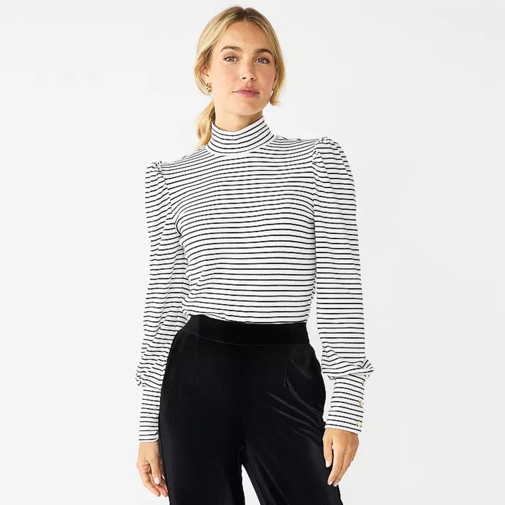 Draper James Striped Long Sleeve Mock Neck Top XS